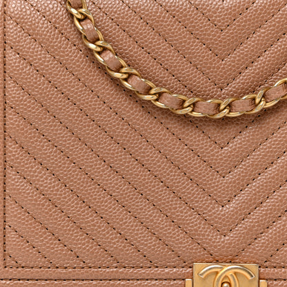 Chanel Caviar Chevron Quilted Boy Wallet On Chain WOC Dark Beige 8 of 11