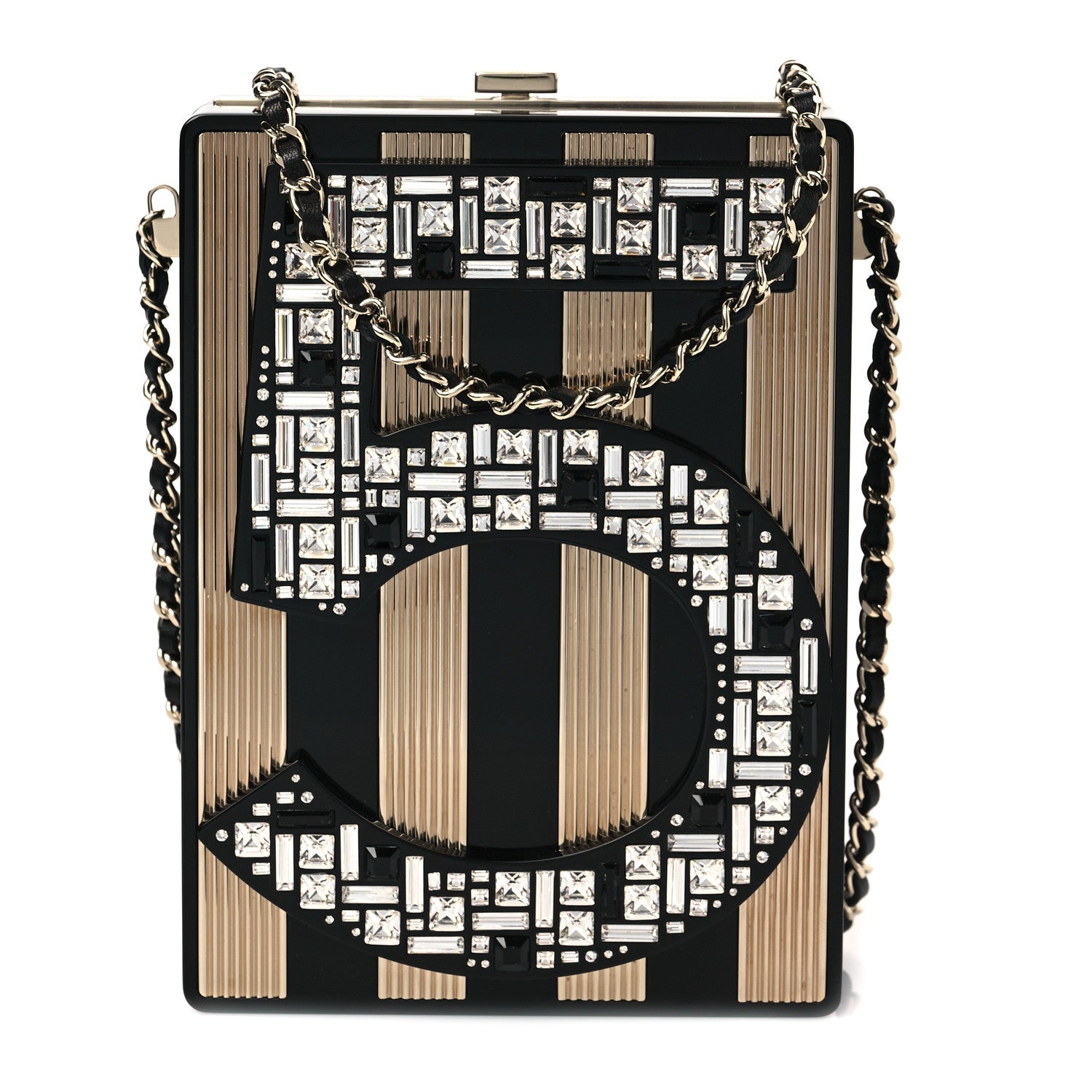 Chanel Plexiglass Strass Mosaic No 5 Minaudière Clutch Black Gold 1 of 7