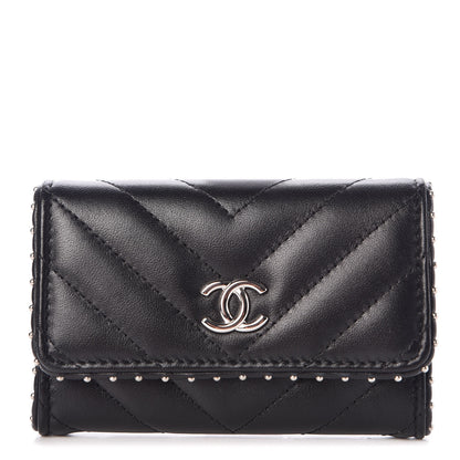 Chanel Lambskin Chevron Quilted Studded Card Holder Black 1 of 9