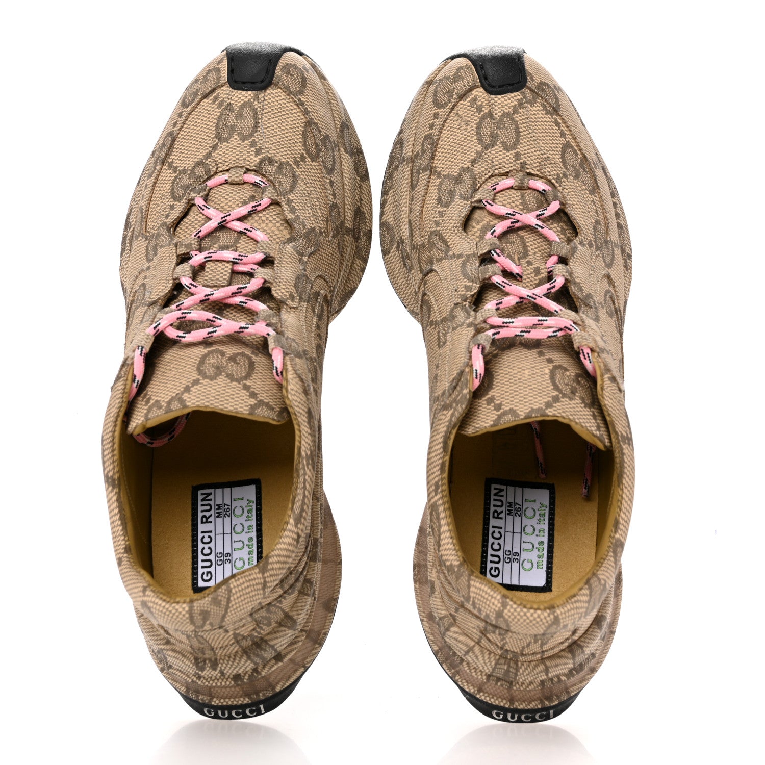 Gucci Ultralight Plume Calfskin Monogram Printed Womens Gucci Run Sneakers 39 Beige Ebony 2 of 10