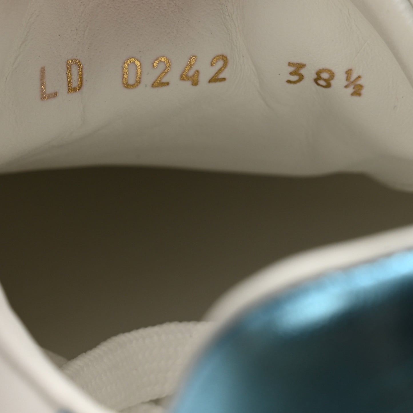 Lambskin Embossed Monogram Time Out Sneakers 38.5 White Blue