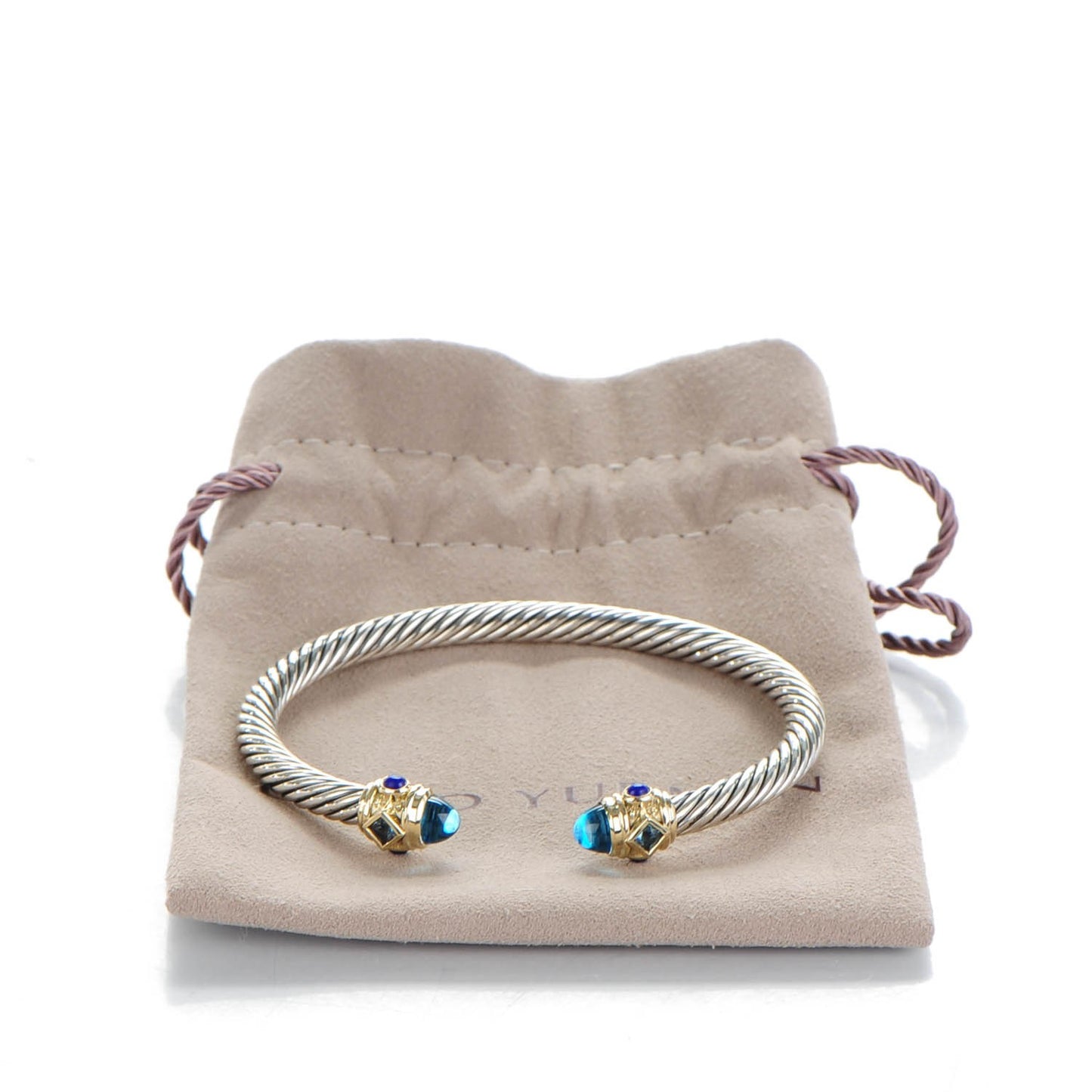 Sterling Silver 14K Yellow Gold Blue Topaz Lapis Lazuli 5mm Cable Renaissance Bracelet