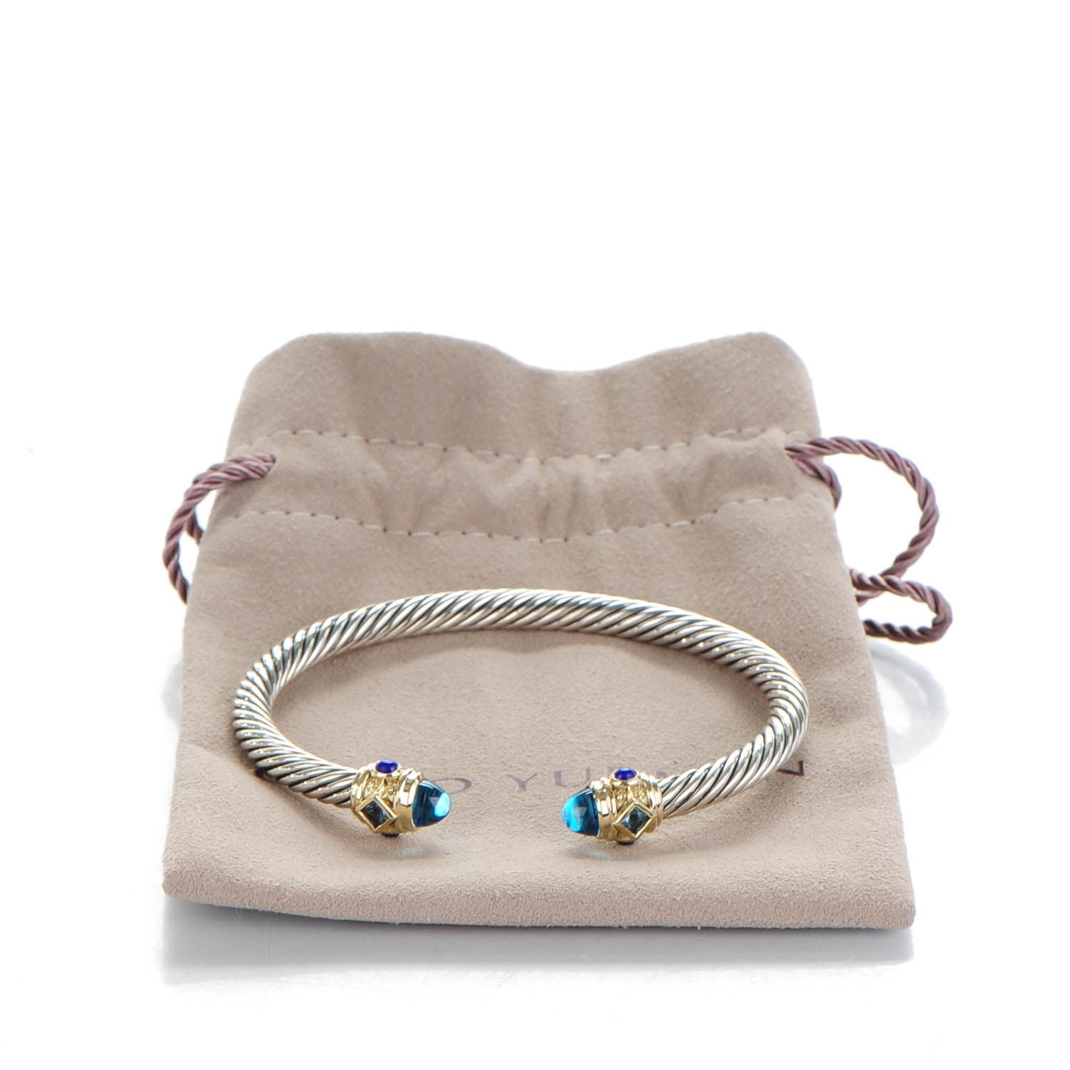 David Yurman Sterling Silver 14K Yellow Gold Blue Topaz Lapis Lazuli 5mm Cable Renaissance Bracelet 6 of 6