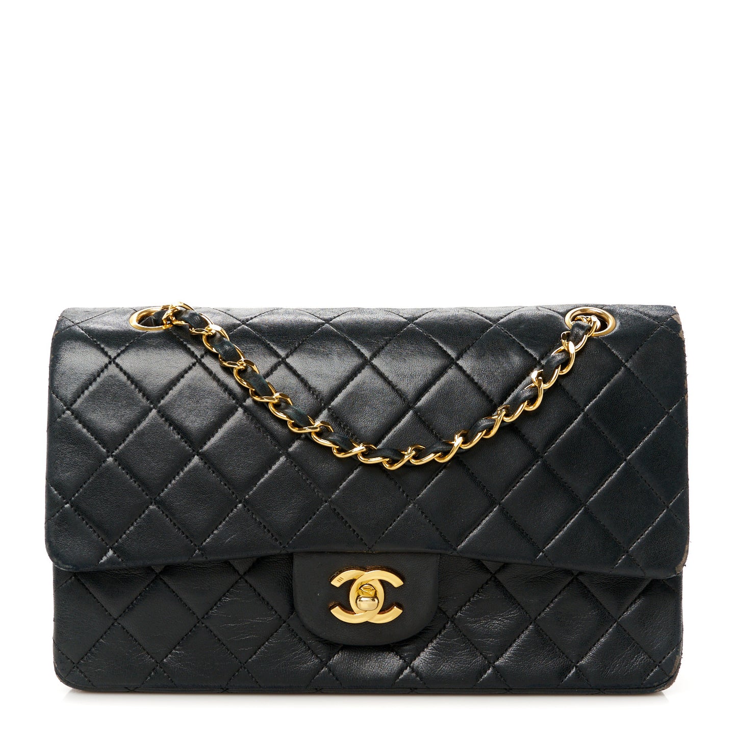 Lambskin Quilted Medium Double Flap Black