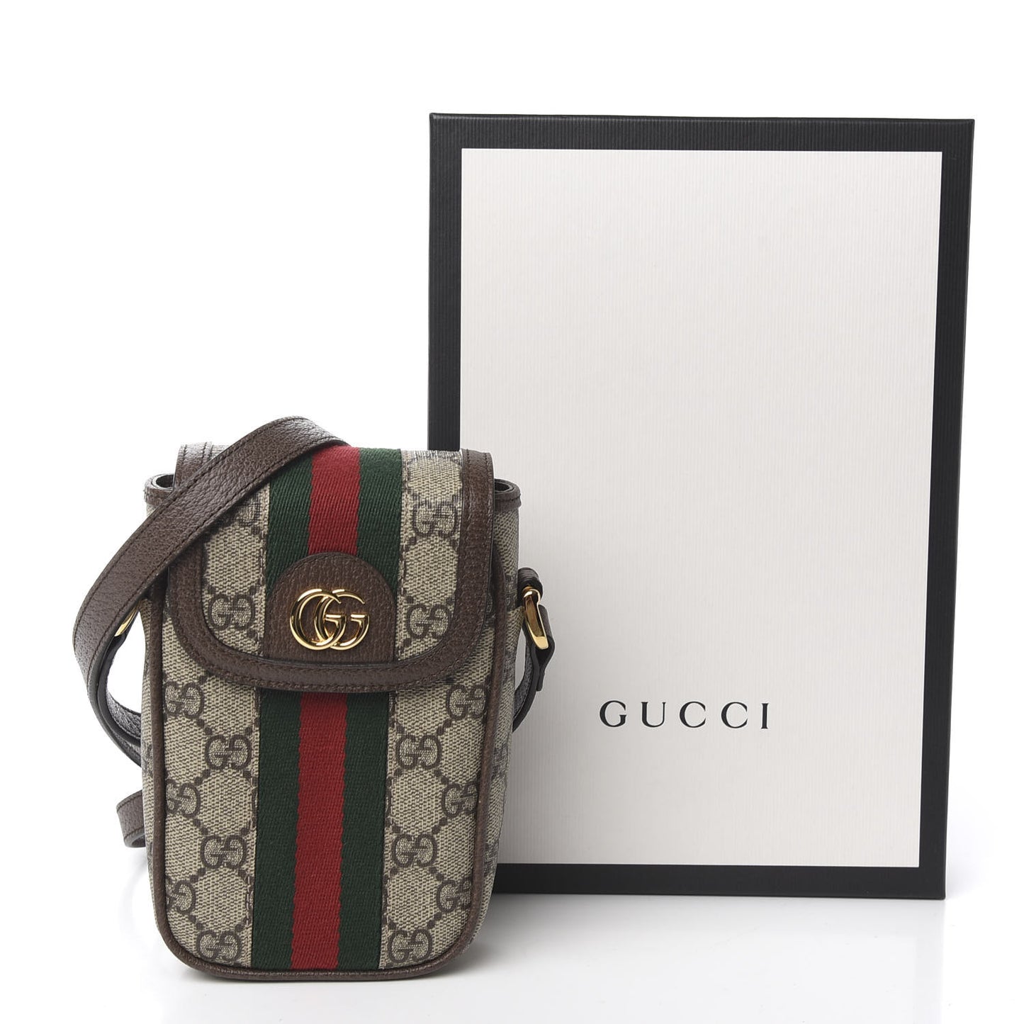 GG Supreme Monogram Web Ophidia Phone Crossbody Bag Beige New Acero