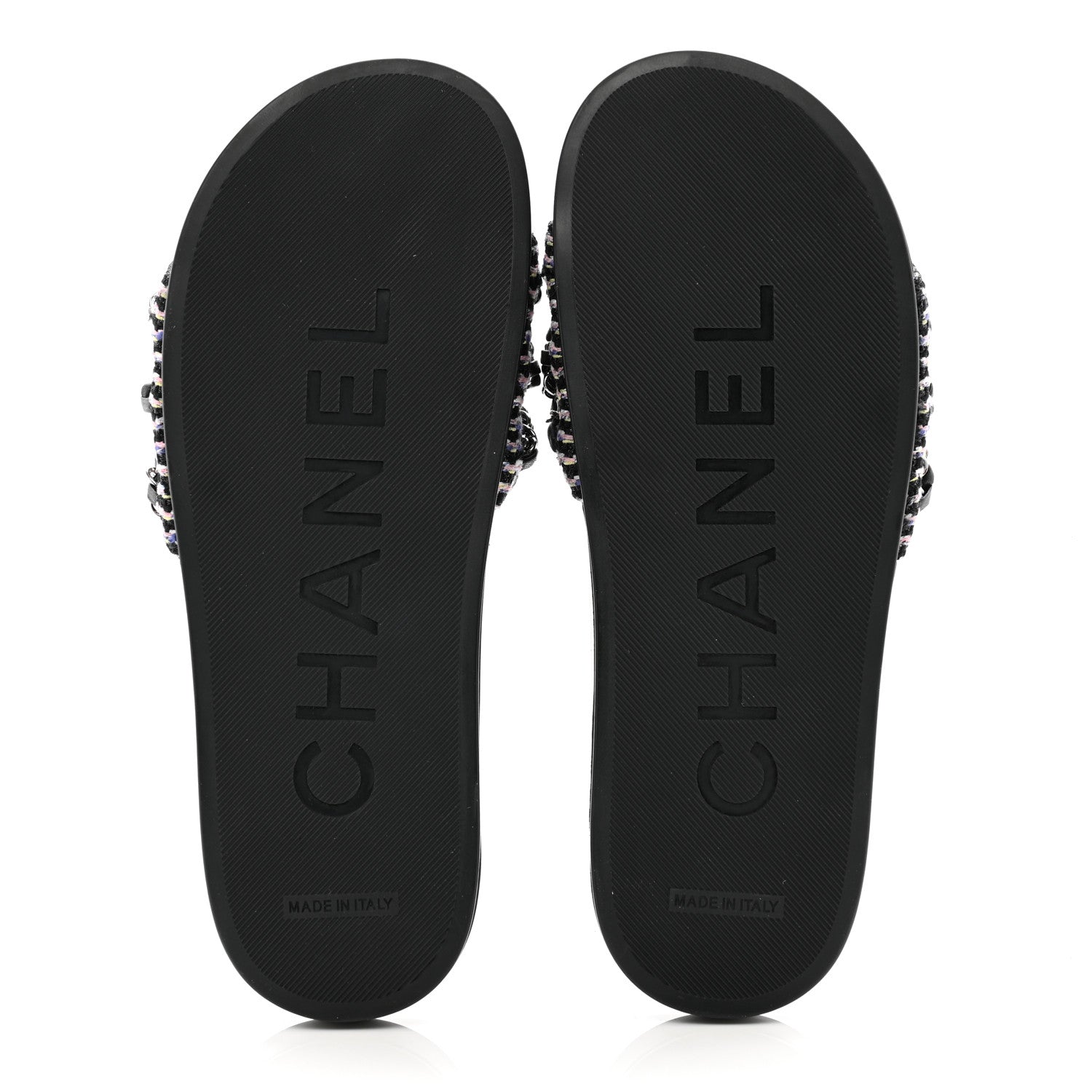 Chanel Tweed Lambskin Chain Flat Sandals 38 Black Multicolor 5 of 9