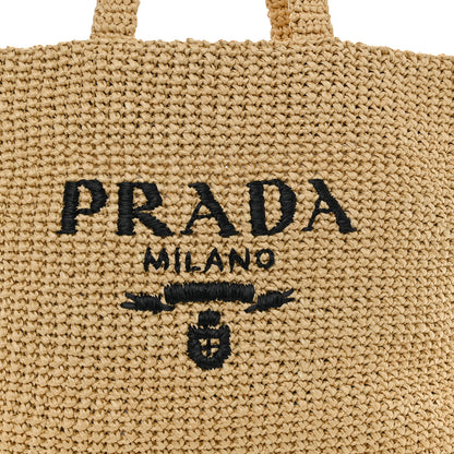 Prada Yarn Raffia Effect Crochet Embroidered Logo Tote Naturale 7 of 9