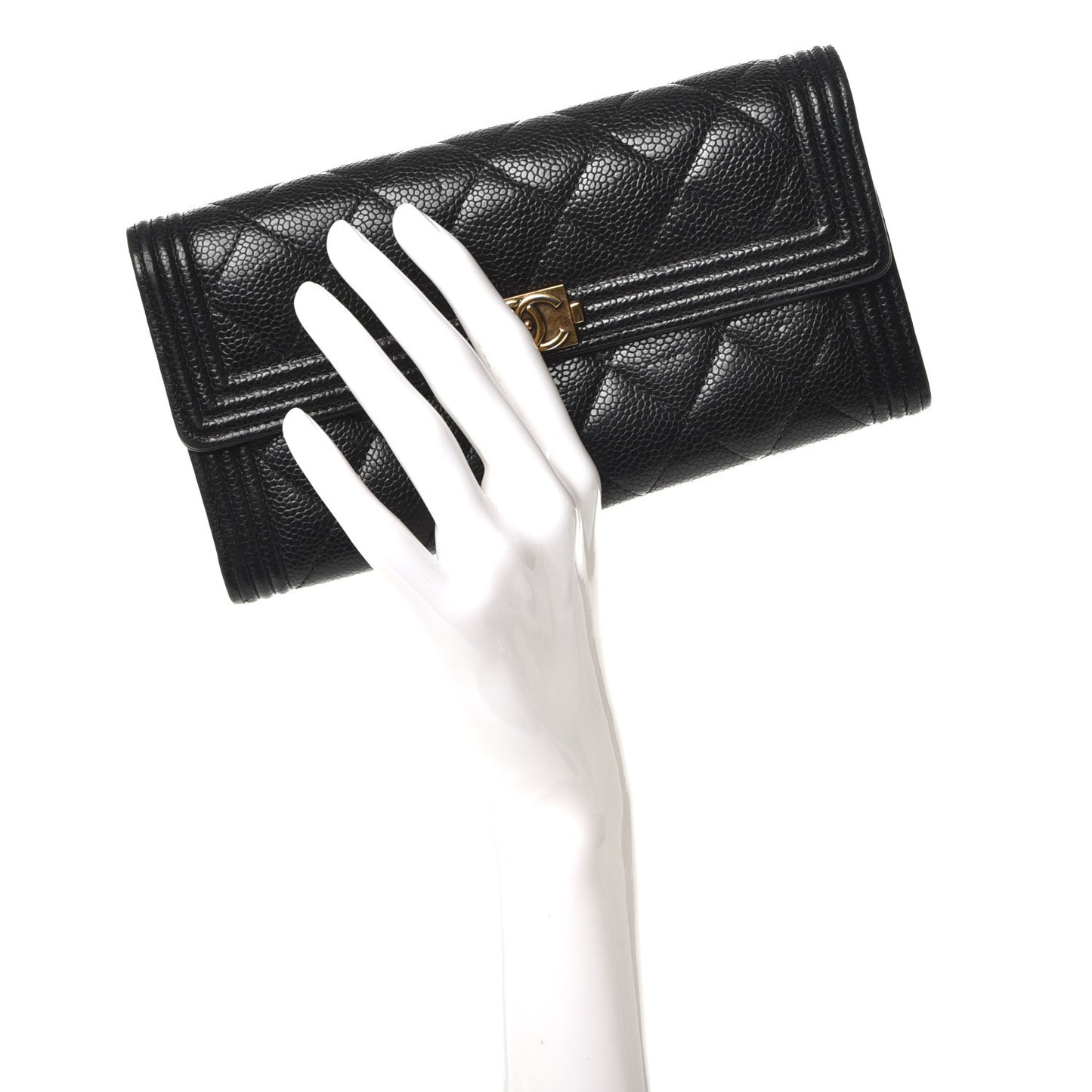Caviar Quilted Boy Flap Wallet Black