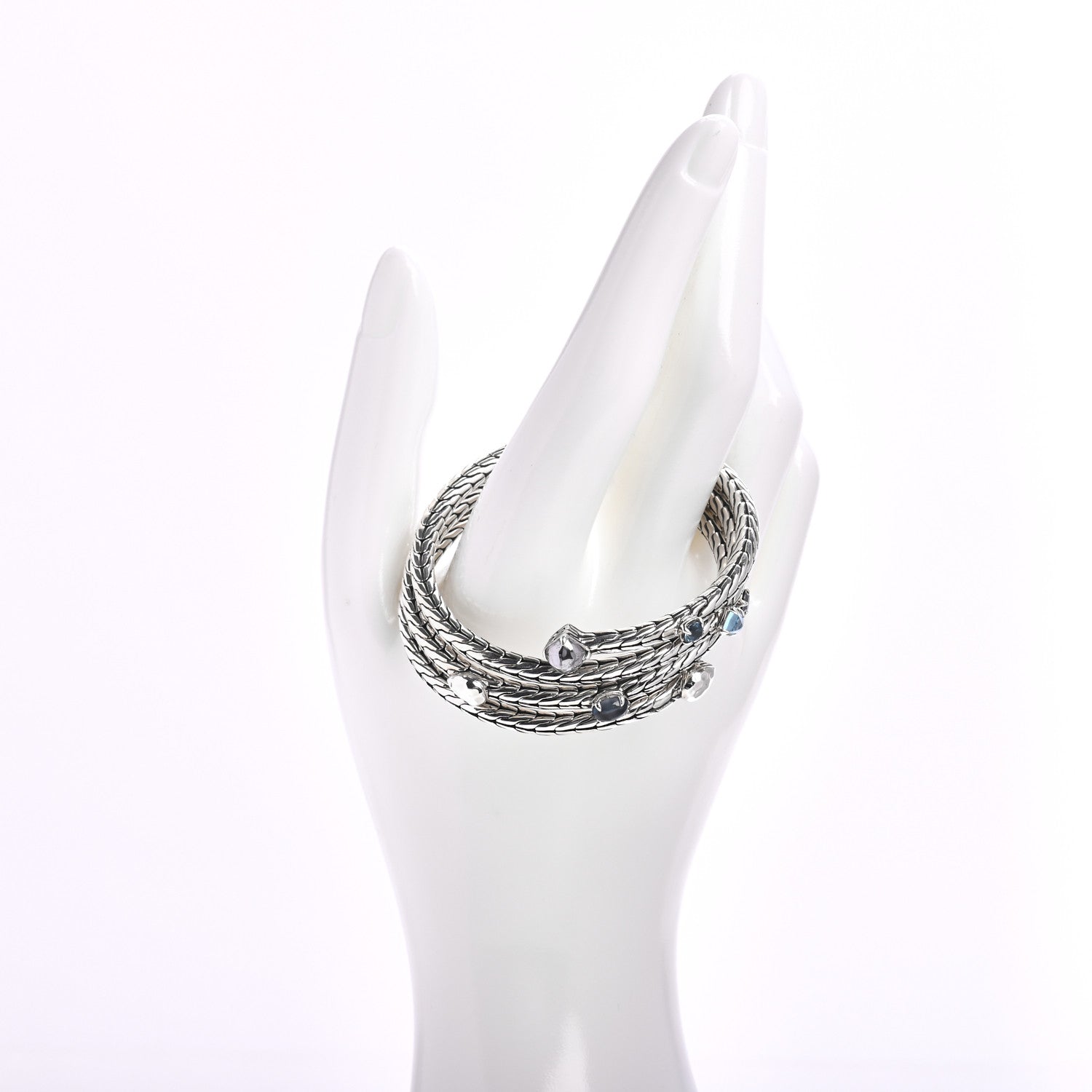 John Hardy Sterling Silver Blue Topaz Hematite Classic Chain Coil Bracelet 2 of 4