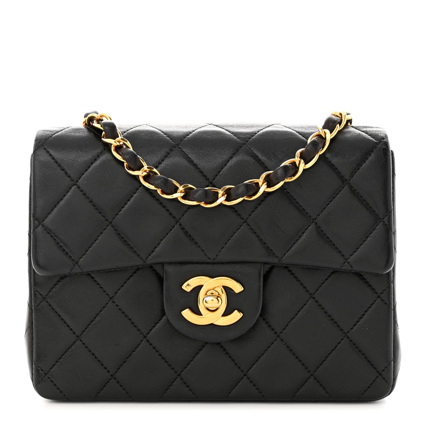 Lambskin Quilted Mini Square Flap Bag Black