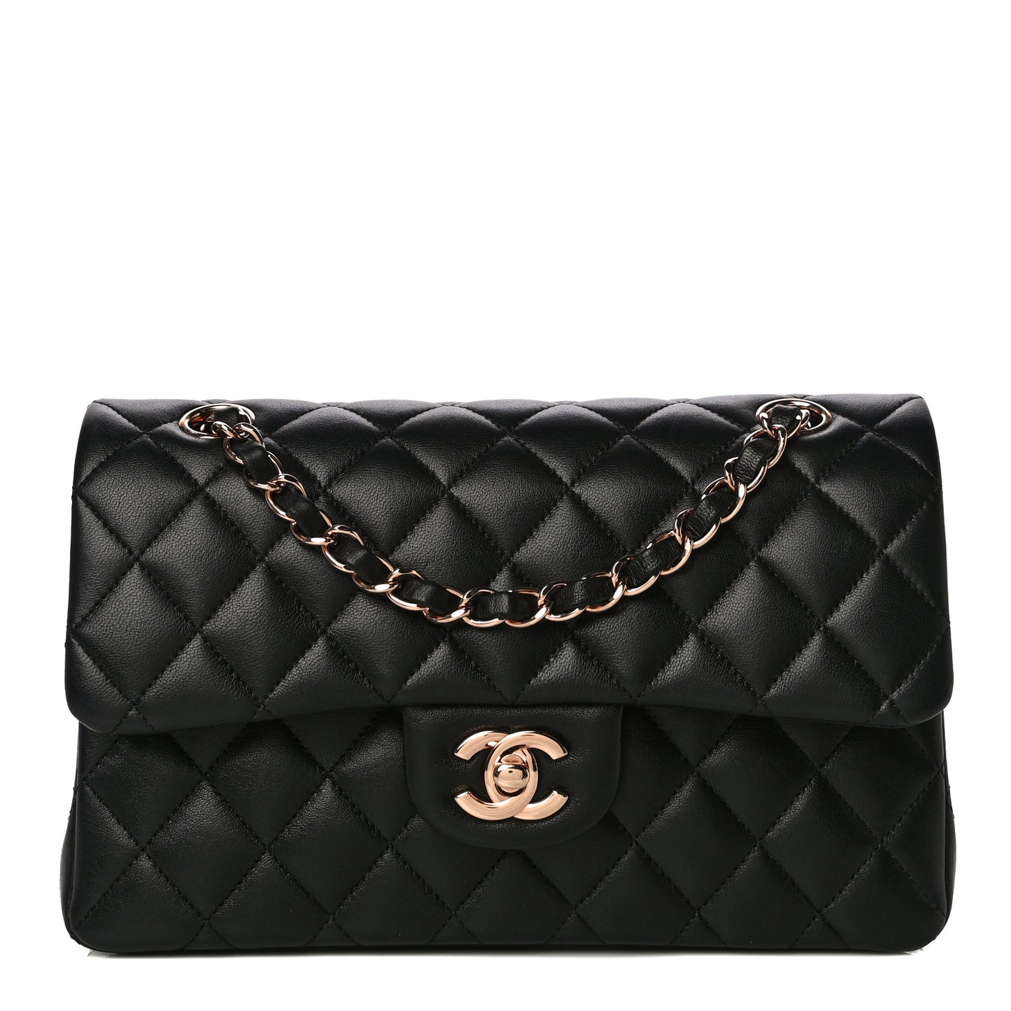 Lambskin Quilted Small Double Flap Black
