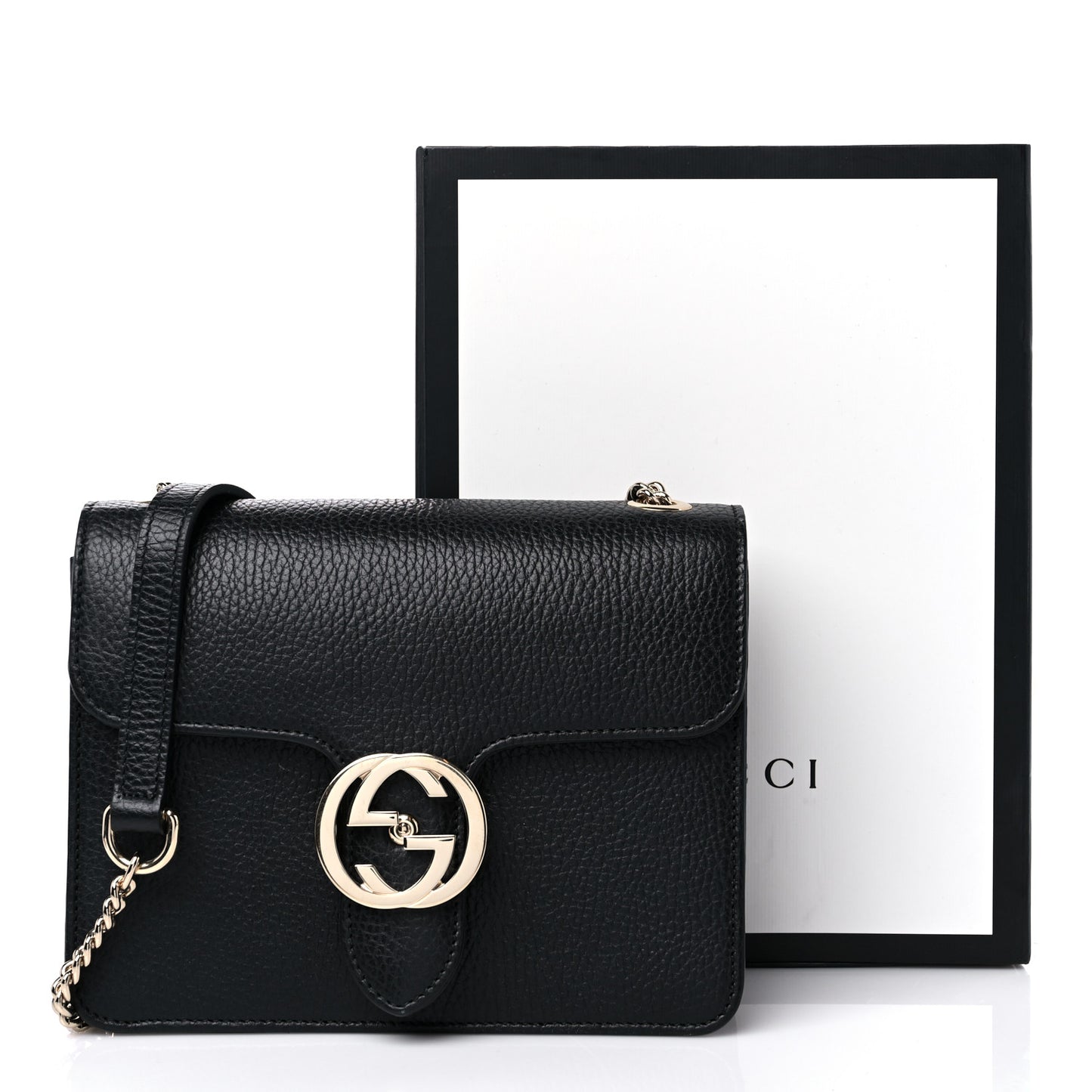 Dollar Calfskin Small Interlocking G Shoulder Bag Black