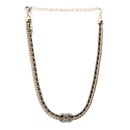 Chanel Metal Lambskin Crystal Chain CC Necklace Black Gold 3 of 6