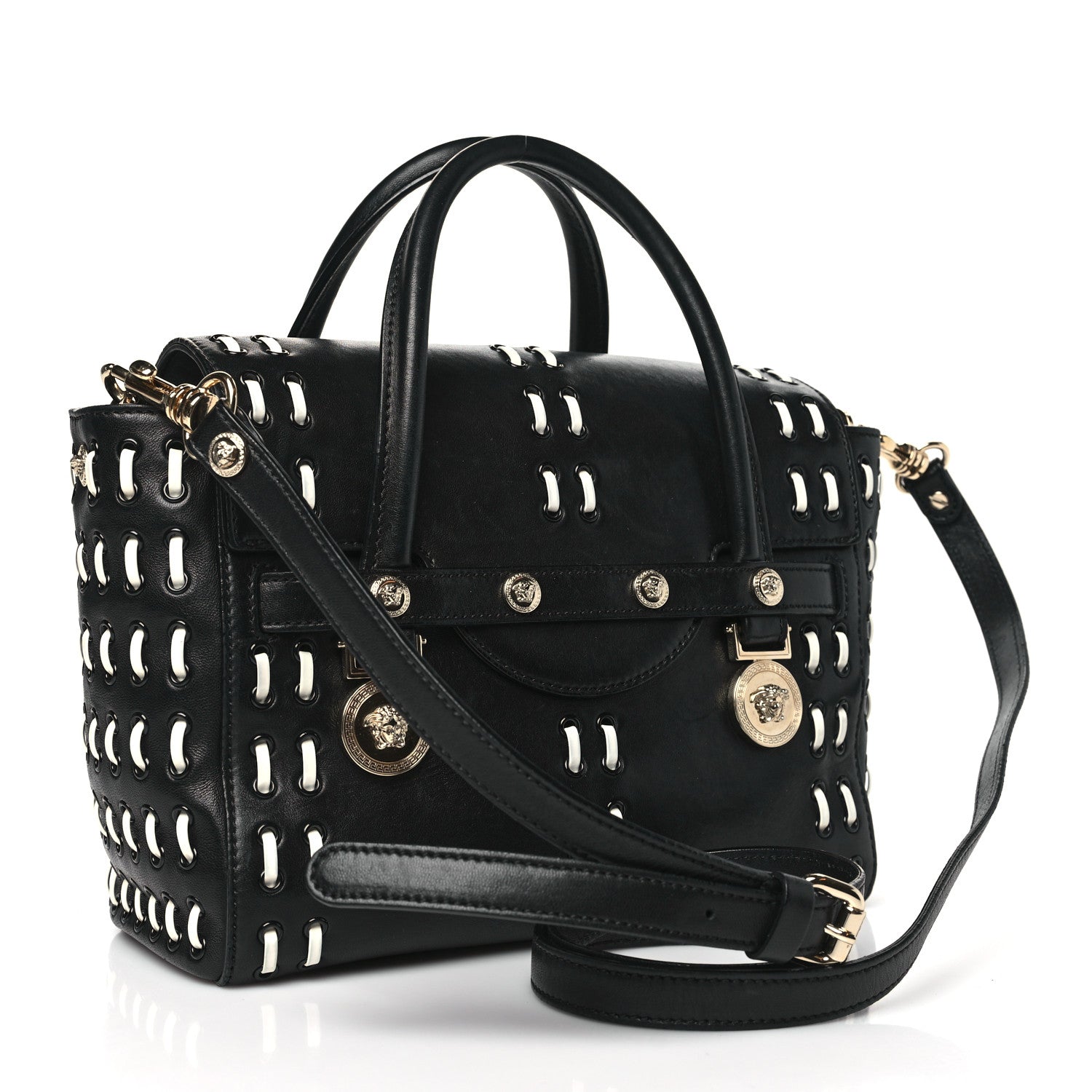 Versace Vitello Calfskin Signature Tote Black White 3 of 11