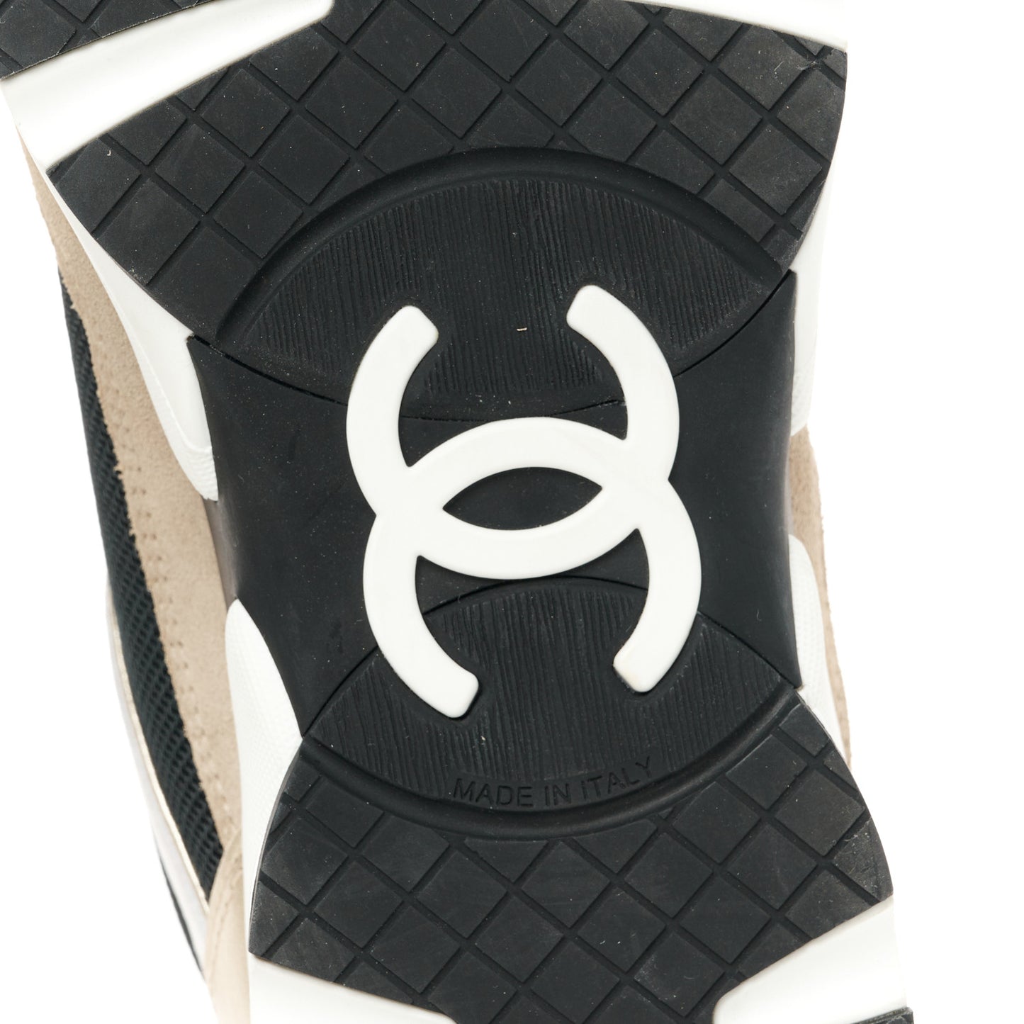 Mesh Suede Calfskin Womens CC Sneakers 38 White Black Beige Gold