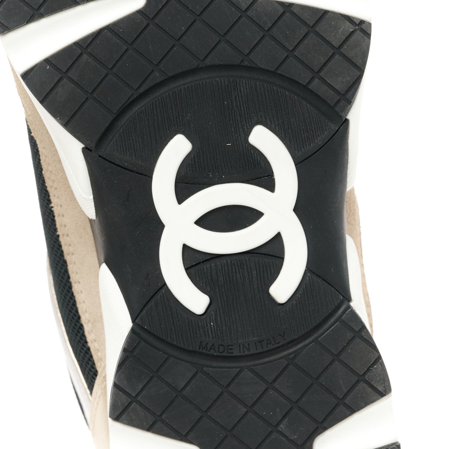 Chanel Mesh Suede Calfskin Womens CC Sneakers 38 White Black Beige Gold 6 of 8