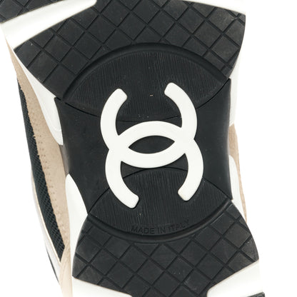 Chanel Mesh Suede Calfskin Womens CC Sneakers 38 White Black Beige Gold 6 of 8