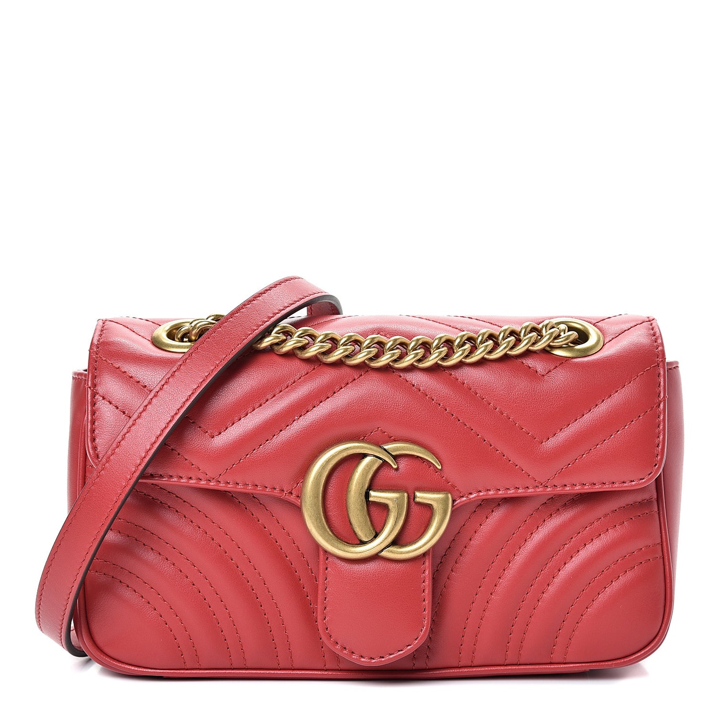 Calfskin Matelasse Mini GG Marmont Shoulder Bag Hibiscus Red