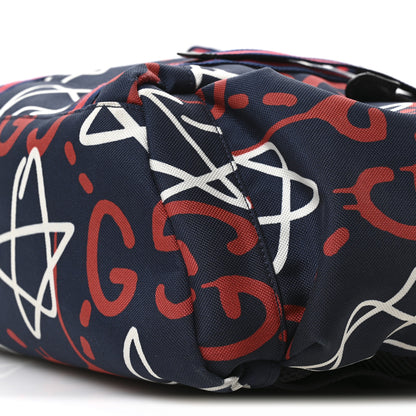 Gucci Techno Canvas GucciGhost Double Buckle Backpack Blue Agata Hibiscus Red 10 of 10
