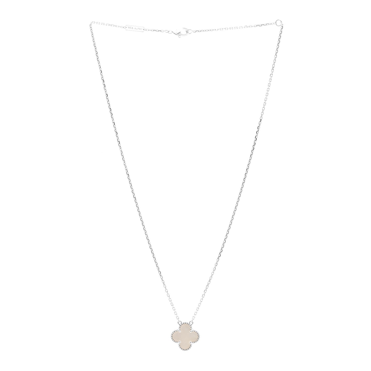 18K White Gold Mother of Pearl Vintage Alhambra Pendant Necklace