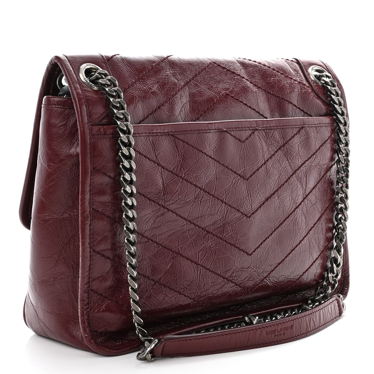 Crinkled Calfskin Matelasse Monogram Medium Niki Chain Satchel Rouge Legion