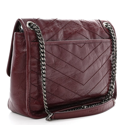 Saint Laurent Crinkled Calfskin Matelasse Monogram Medium Niki Chain Satchel Rouge Legion 3 of 10