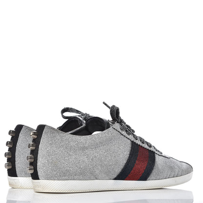 Gucci Glitter Fabric Studded Womens Web Sneakers 38.5 Silver 4 of 13