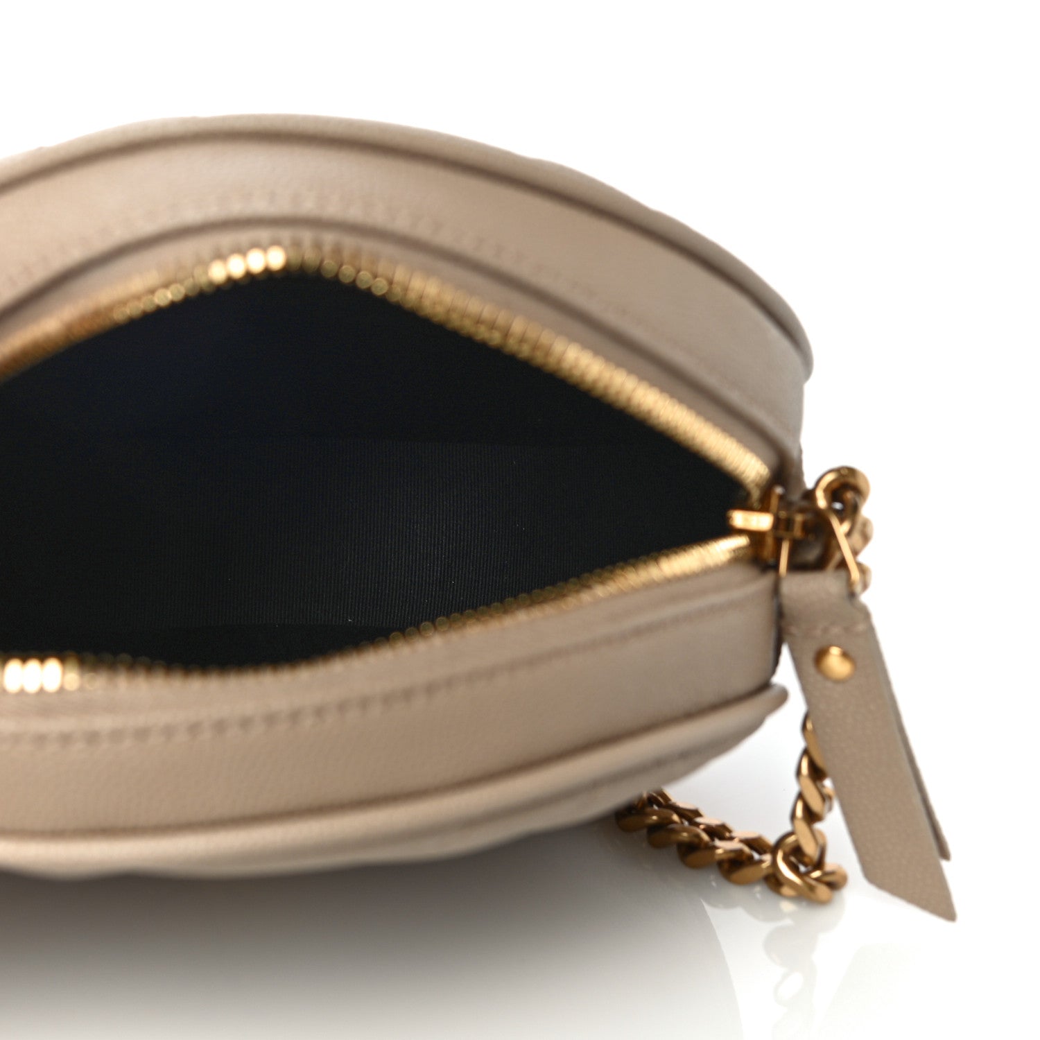 Saint Laurent Grain De Poudre Matelasse Chevron Quilted Round Vinyle Camera Bag Gold Sand 5 of 11
