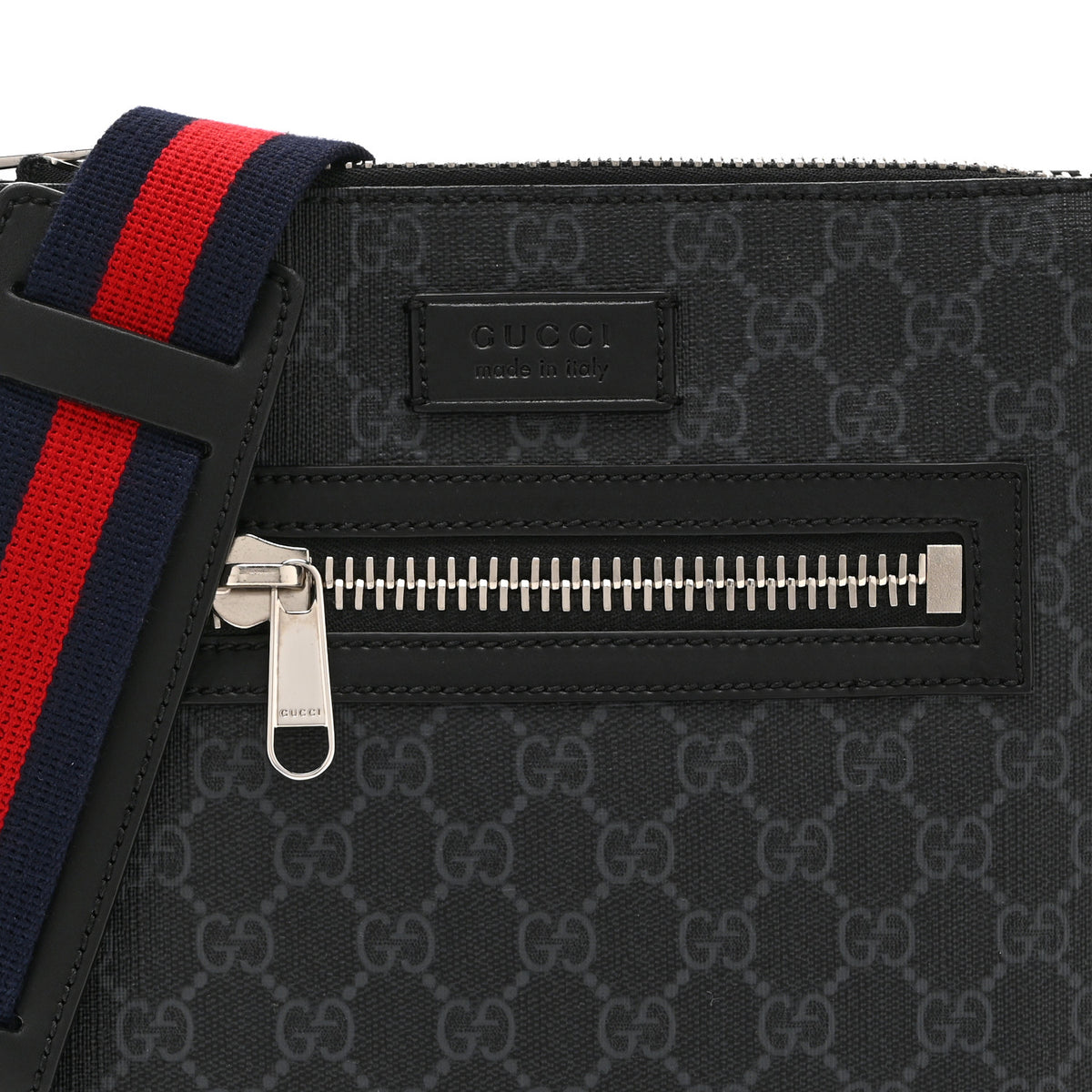 GG Supreme Monogram Web Small Flat Messenger Bag Black Grey