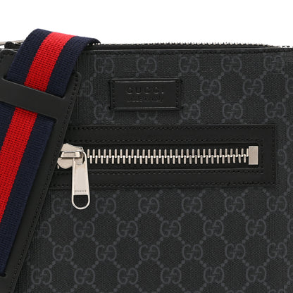 Gucci GG Supreme Monogram Web Small Flat Messenger Bag Black Grey 8 of 10