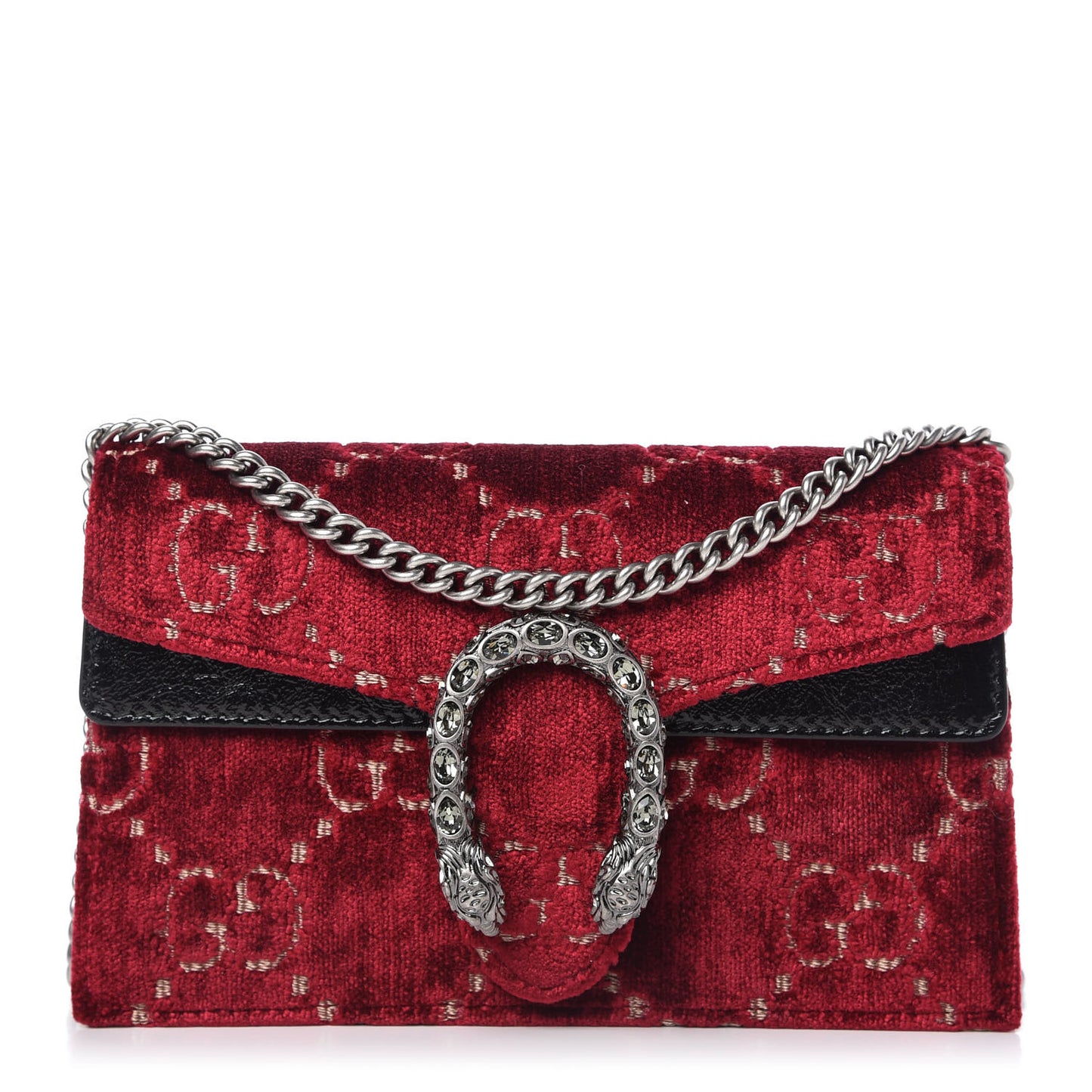 Velvet GG Monogram Super Mini Dionysus Shoulder Bag Red Cipria Black