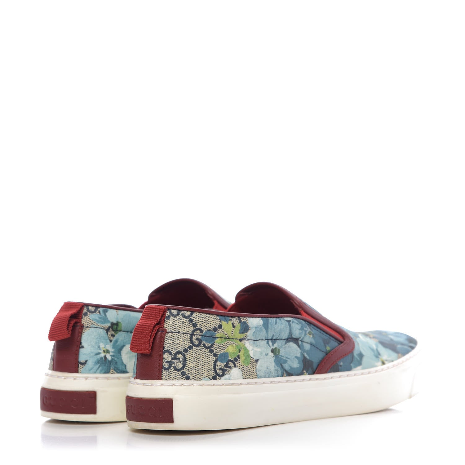 Gucci GG Supreme Monogram Blooms Womens Slip On Sneakers 36 Beige Blue Navy Red 4 of 12