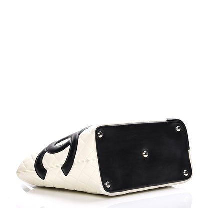 Chanel Calfskin Quilted Large Cambon Tote White Black 4 of 9
