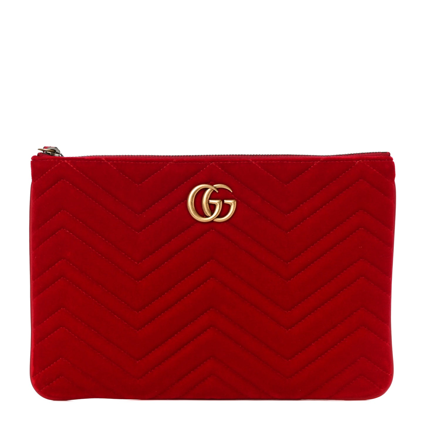 Velvet Matelasse GG Marmont Zip Pouch Hibiscus Red