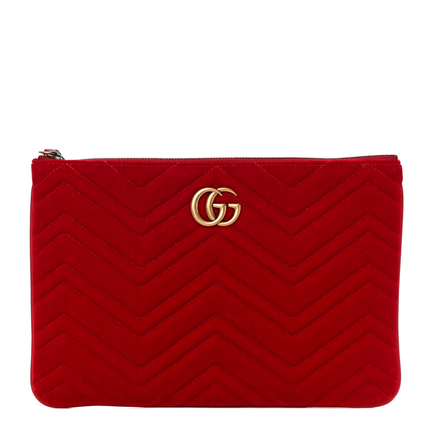 Gucci Velvet Matelasse GG Marmont Zip Pouch Hibiscus Red 1 of 11