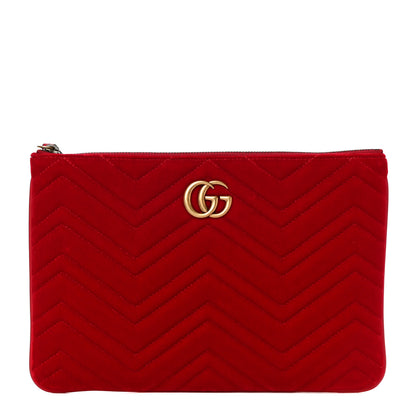 Gucci Velvet Matelasse GG Marmont Zip Pouch Hibiscus Red 1 of 11