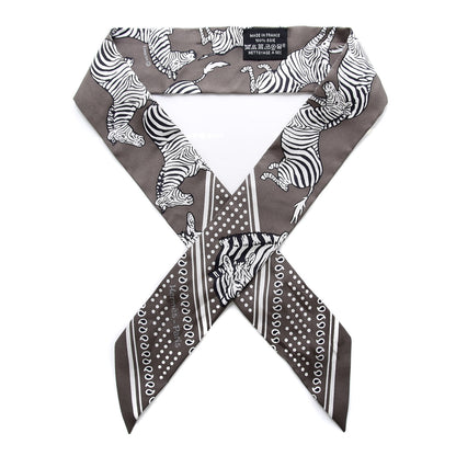 Hermes Silk Les Zebres Twilly Gris Taupe Black White 1 of 4