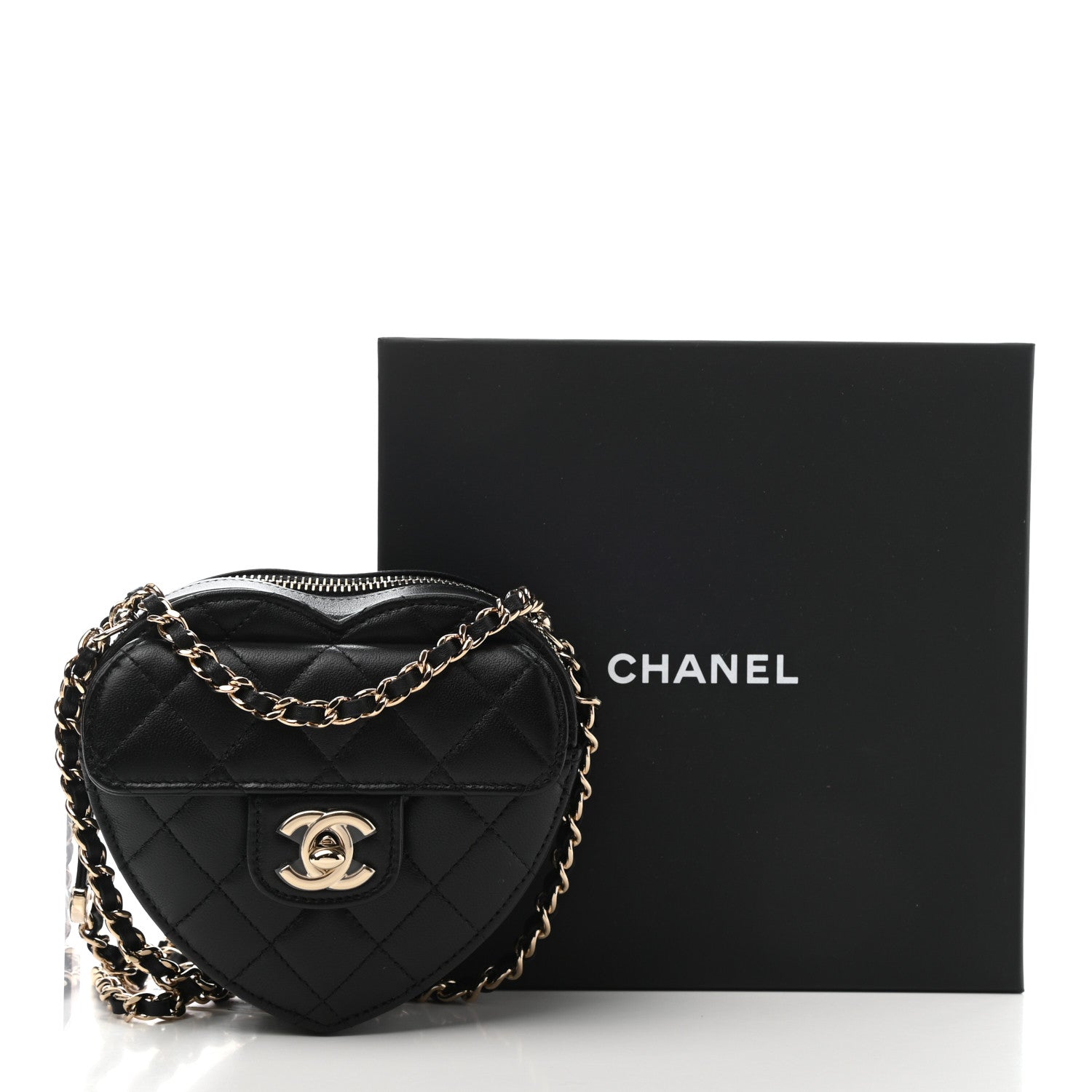 Chanel Lambskin Quilted CC In Love Heart Clutch With Chain Black 11 of 11