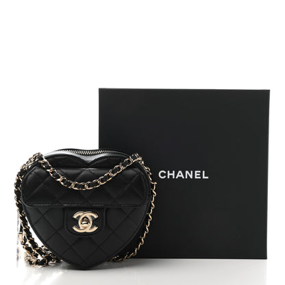 Chanel Lambskin Quilted CC In Love Heart Clutch With Chain Black 11 of 11