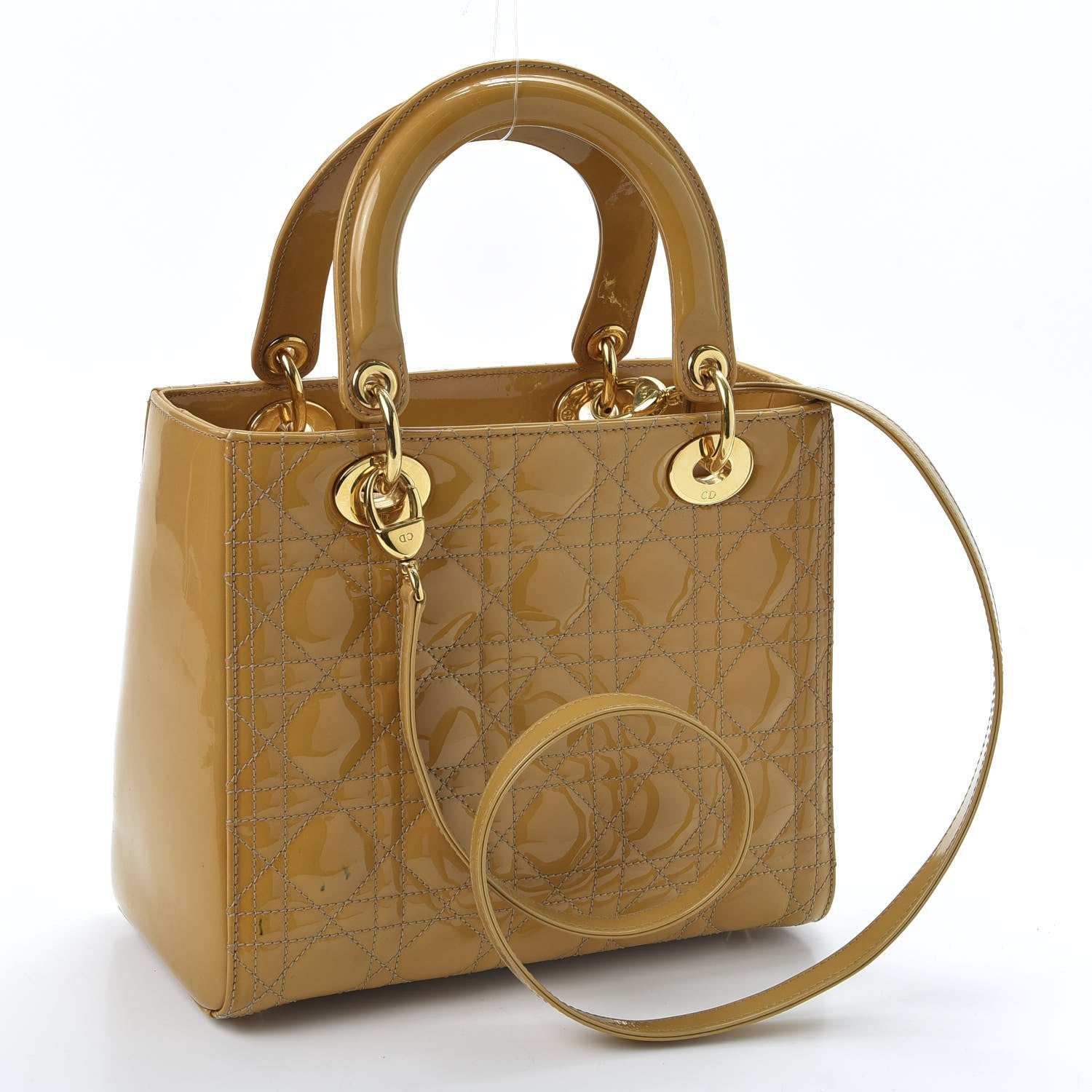 Christian Dior Metallic Patent Cannage Medium Lady Dior Yellow 2 of 15