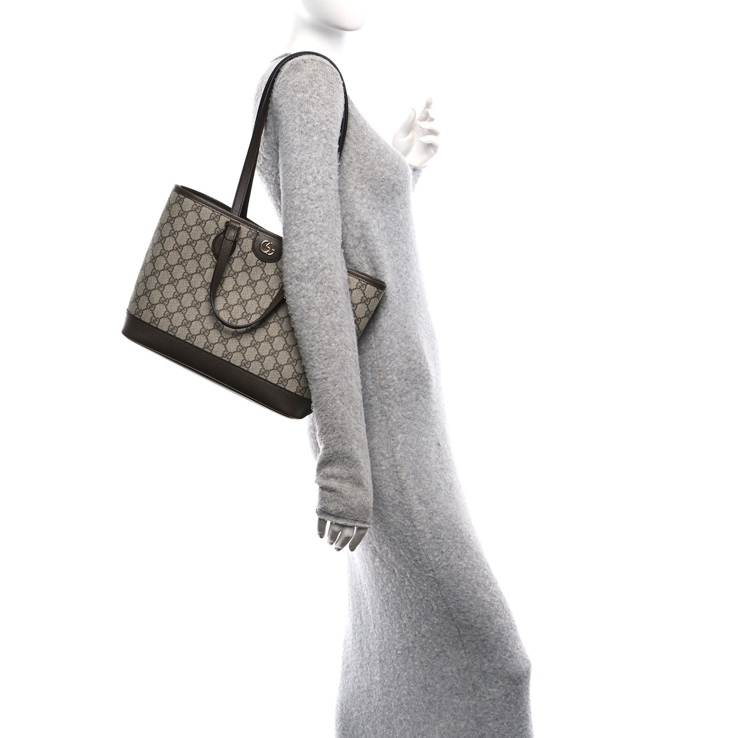 GG Supreme Monogram Textured Calfskin Small Ophidia Shoulder Tote Bag Beige Ebony New Acero