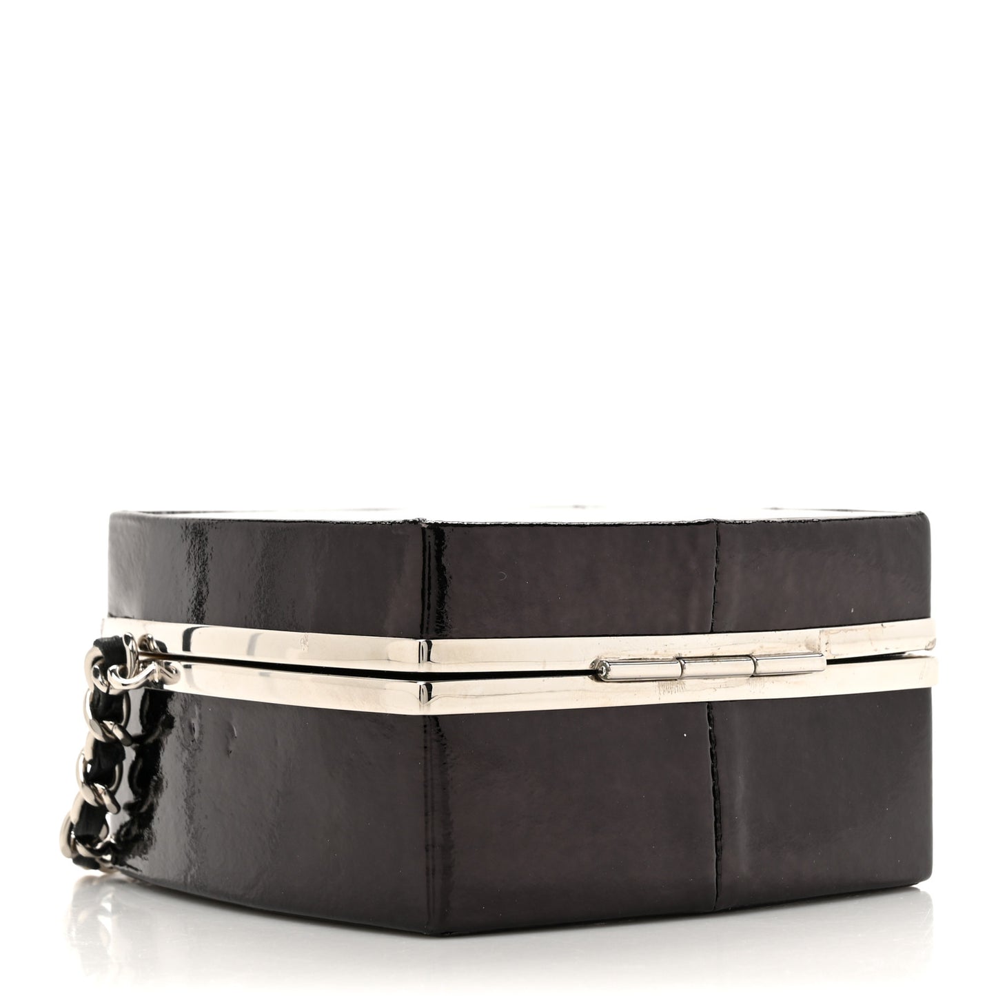 Patent Goatskin Make-Up Box Clutch With Chain  Black