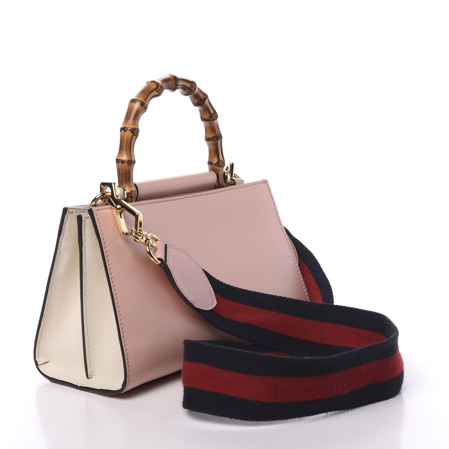 Nappa Bamboo Web Mini Nymphaea Top Handle Bag Perfect Pink Mystic White