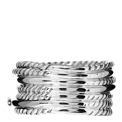 David Yurman Sterling Silver 14K White Gold Diamond 11mm Wide Crossover Cable Ring 52 6 3 of 4