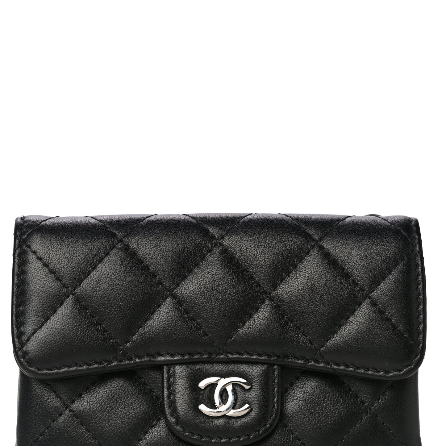 Lambskin Quilted Zip Card Holder Black