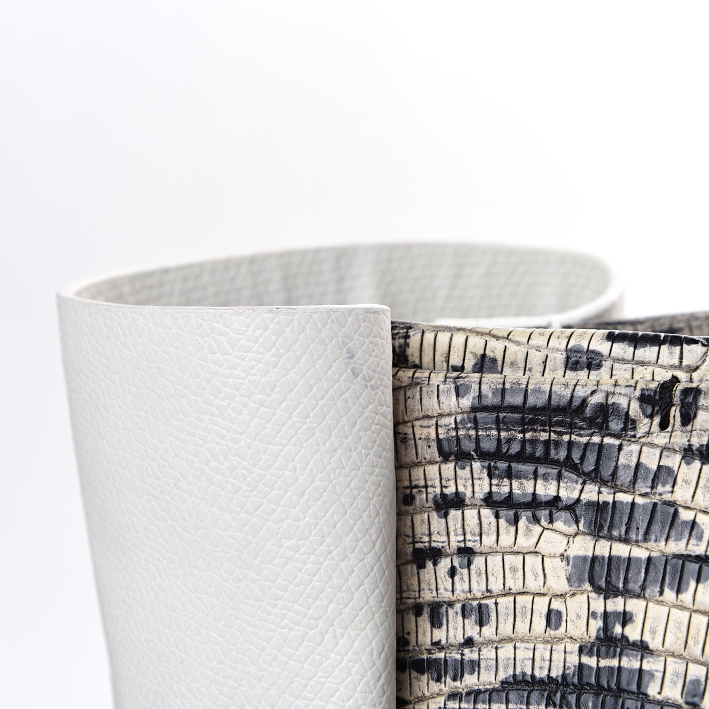 Lizard Effect Calfskin Moon River Tote Black White