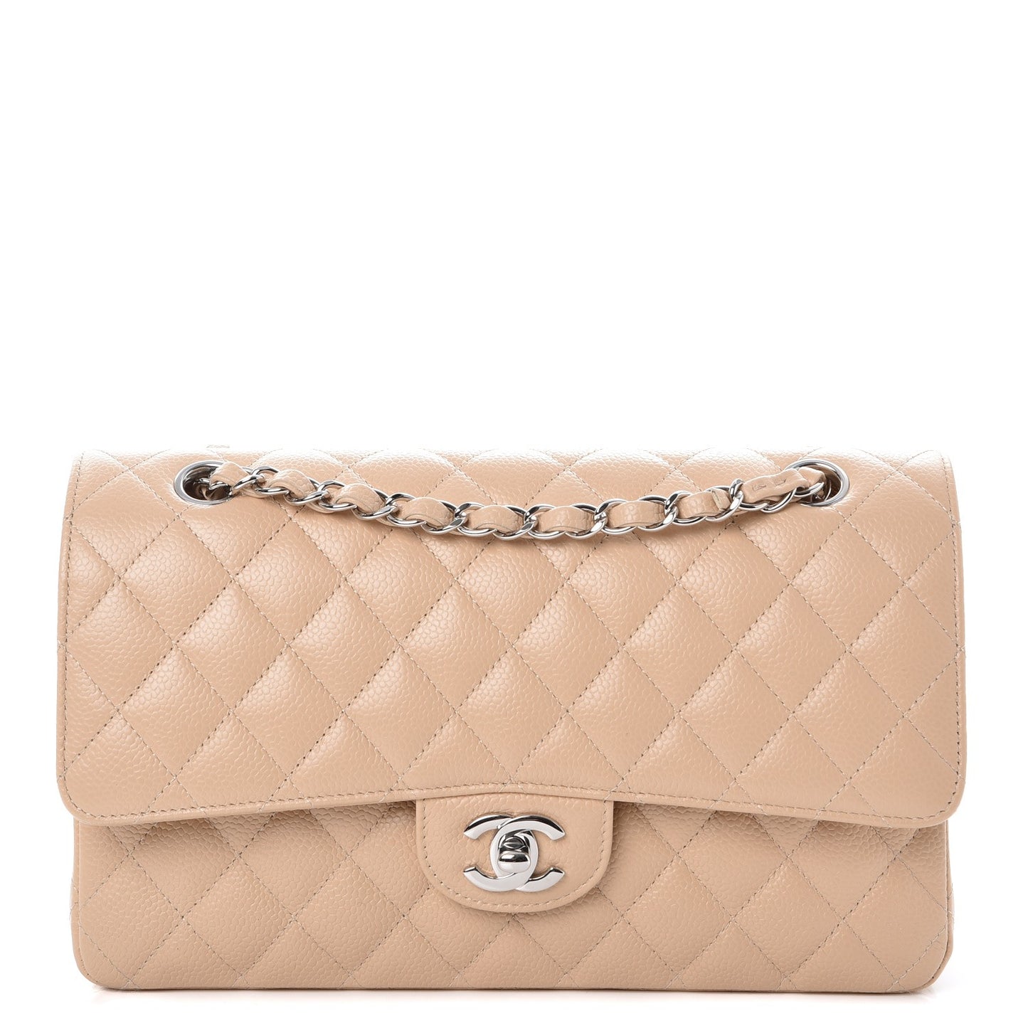 Caviar Quilted Medium Double Flap Beige Clair