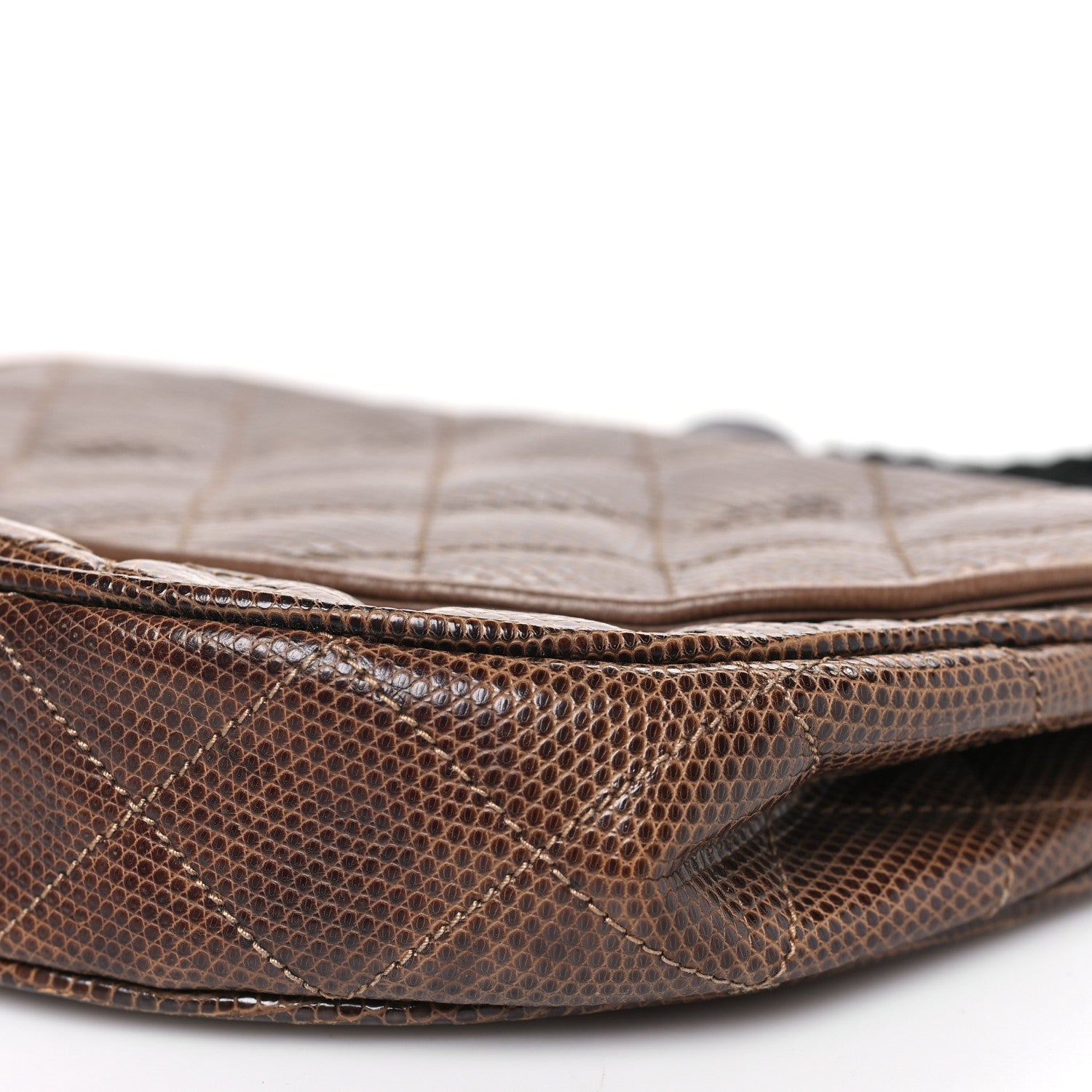 Chanel Lizard Quilted Rope Half Moon Clutch Dark Brown 10 of 11