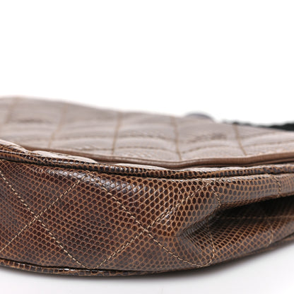 Chanel Lizard Quilted Rope Half Moon Clutch Dark Brown 10 of 11