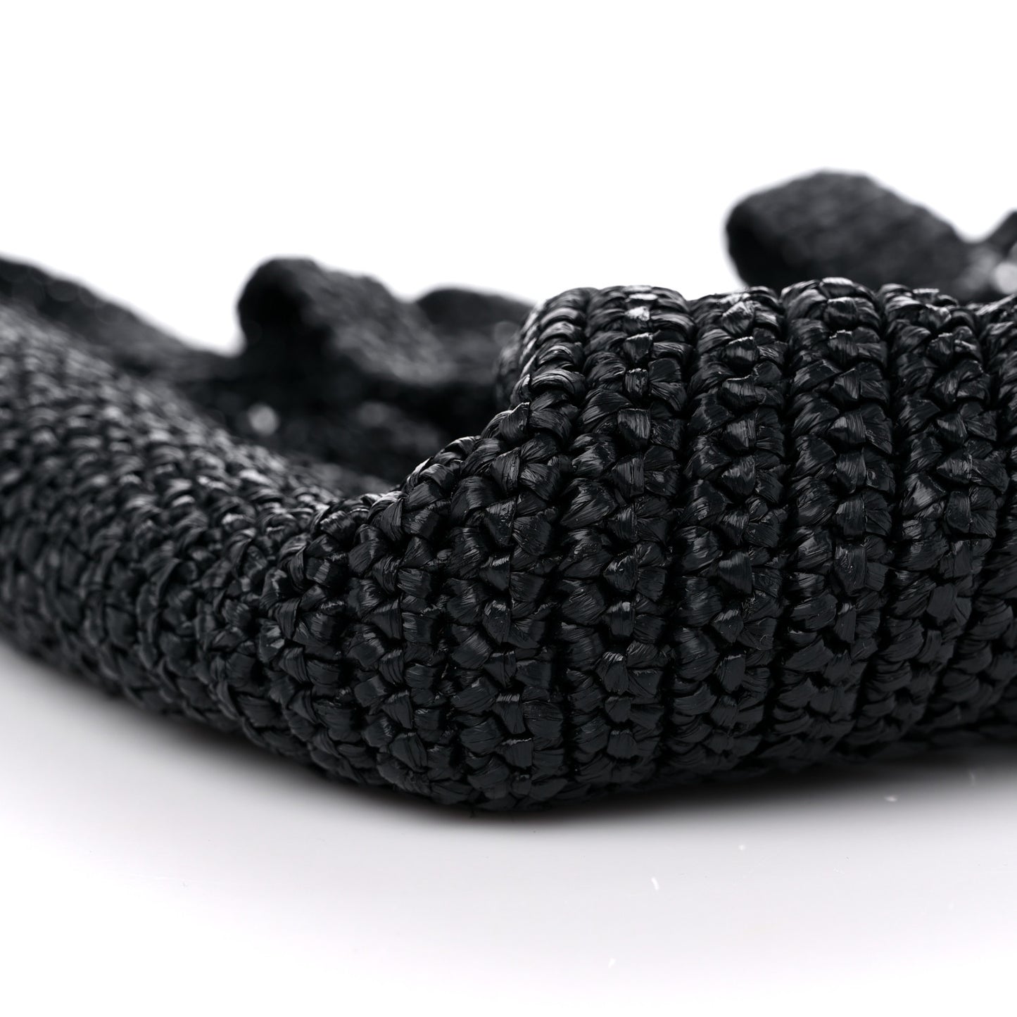 Yarn Raffia Effect Crochet Logo Embroidered Small Tote Bag Black